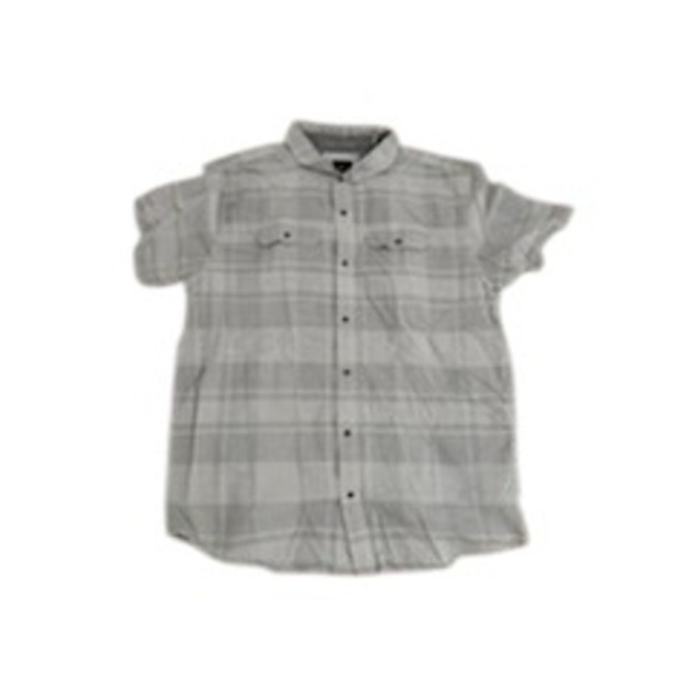 Prana Mens XL Grey White Plaid Short Sleeve Button Down Shirt Dual Chest Pockets